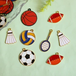 10PCS Cartoon Colorful Ball Alloy Enamel Pendant Round Football Basketball DIY Necklace Earrings Bracelet Keychain Accessories