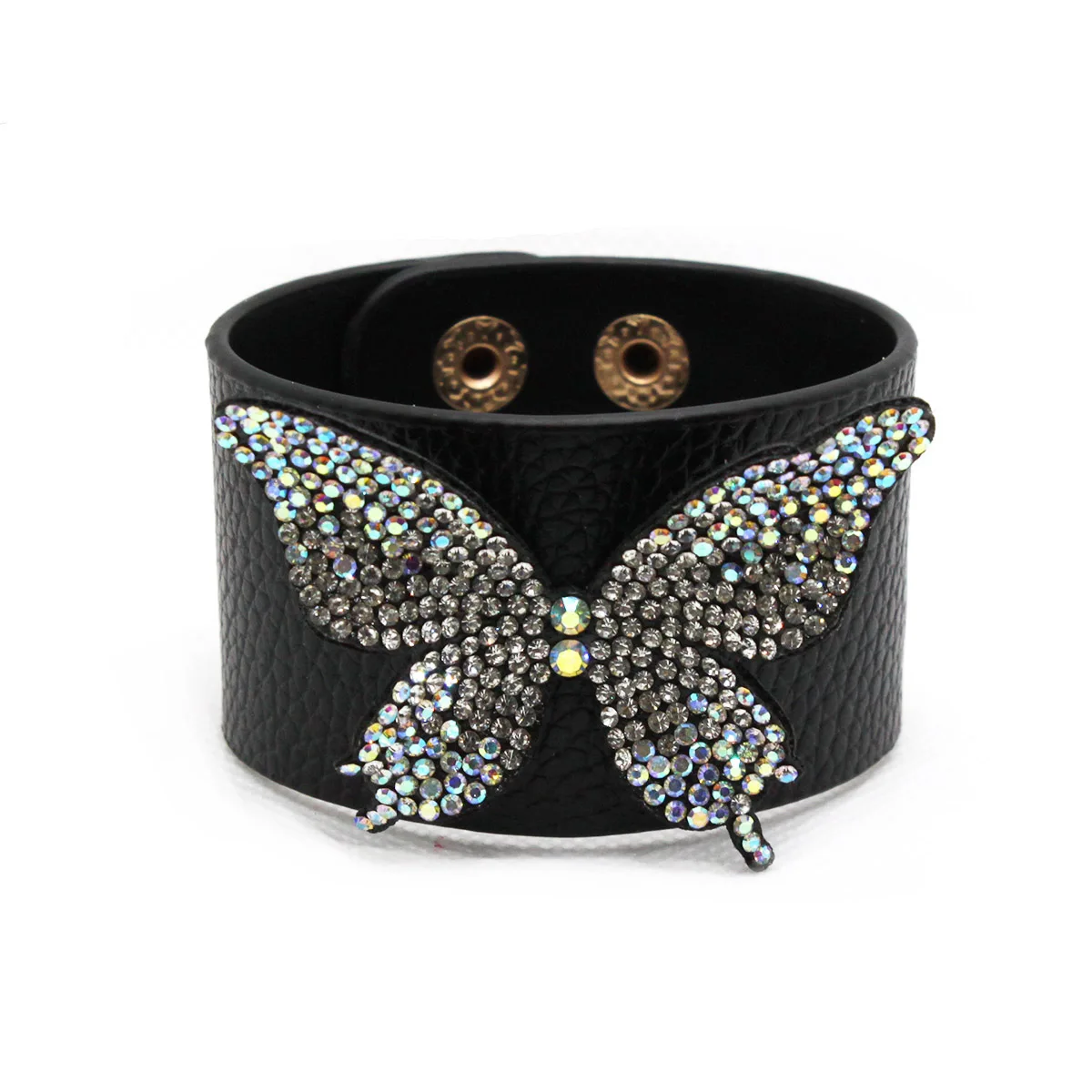 New fashion women PU leather bracelet High quality butterfly rhinestone wide version simple bracelet jewelry for sale