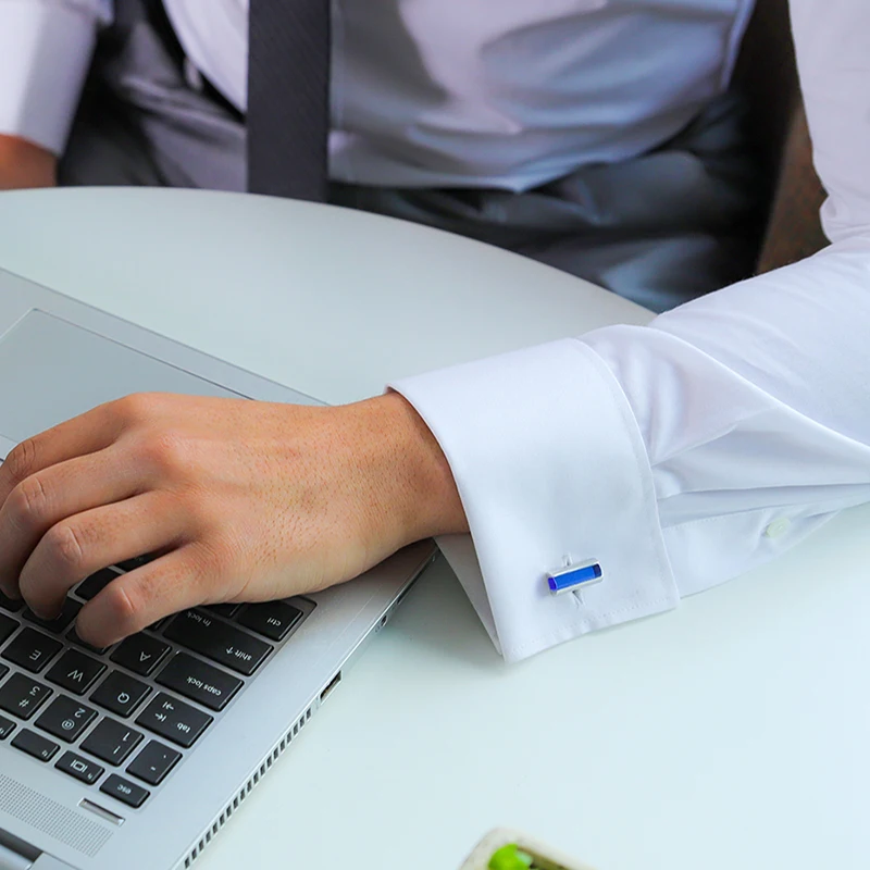 KFLK Jewelry Fashion shirt cufflink for mens Brand Blue Crystal Fashion cuff link Button male High Quality Wedding guests