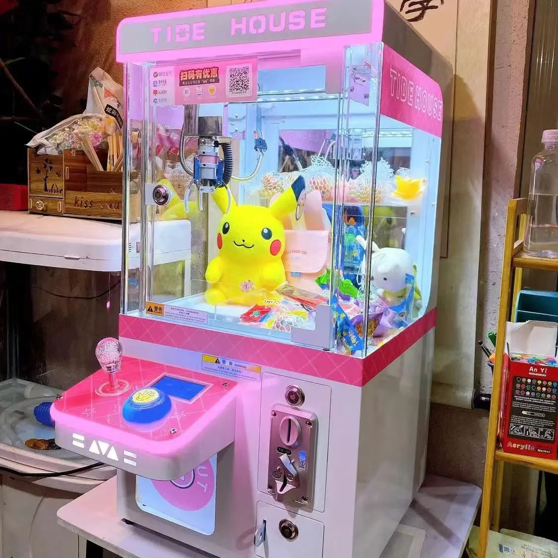 Factory Wholesale Coin Operated Small Candy Arcade Game Machine Cheap Mini Plush Toy Gift Crane Claw With Bill Acceptor For Kids