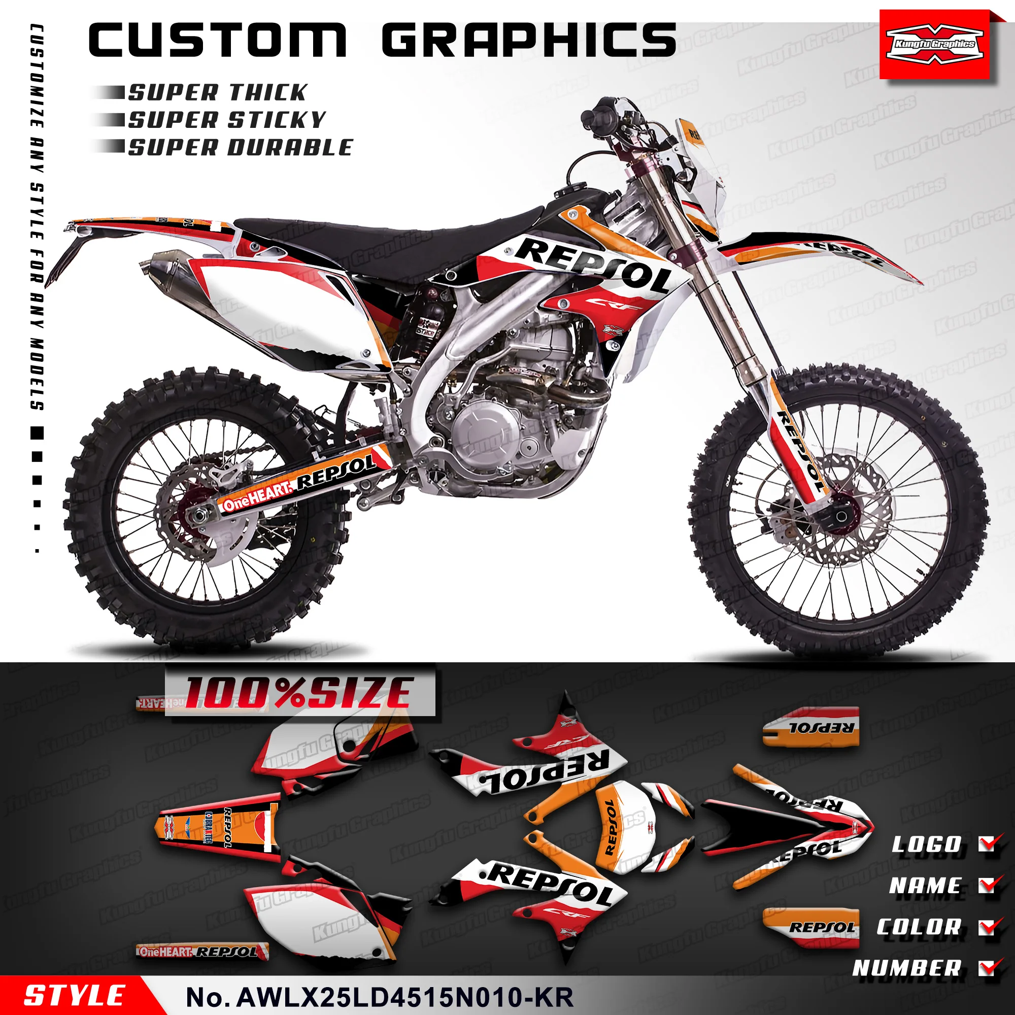 

KUNGFU GRAPHICS Racing Graphics Vinyl Sticker Kit for Asiawing LX250 LD450 2015-2024, AWLX25LD4515N010-KR