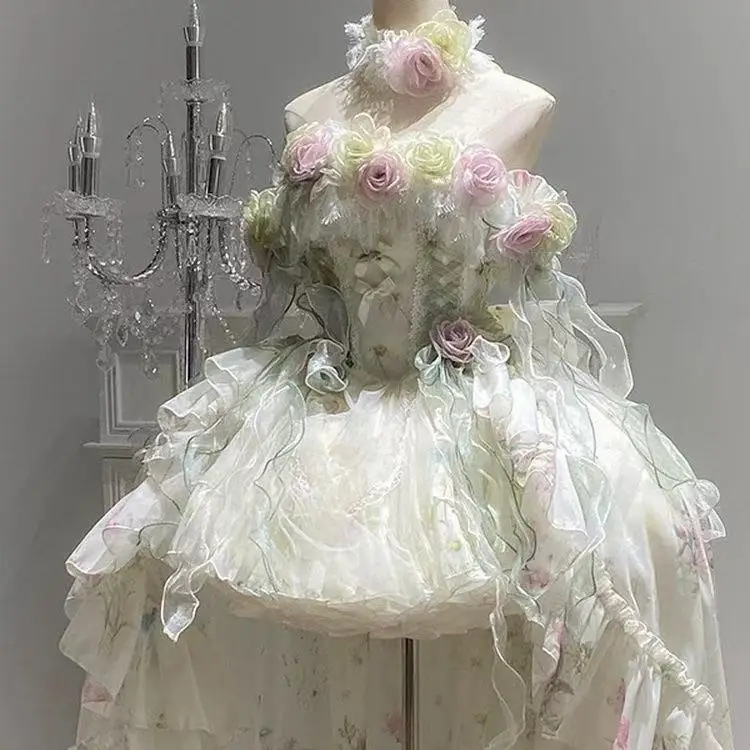 

Spring Forest Elf Lolita Women's France Style Floral Dress Carnival Event Princess Cosplay Costume Girls Birthday Party Lolita