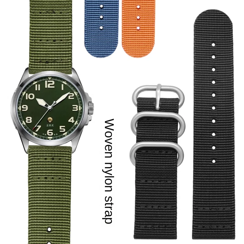 General Brand Pin Buckle Nylon Watch Strap 18/20/22/24/26mm Flat Interface Canvas Watch band