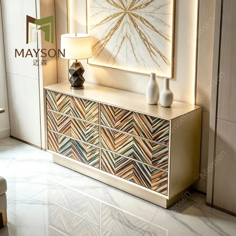 French solid wood six-bucket bedroom jewelry cabinet design decorative cabinet living room against the wall