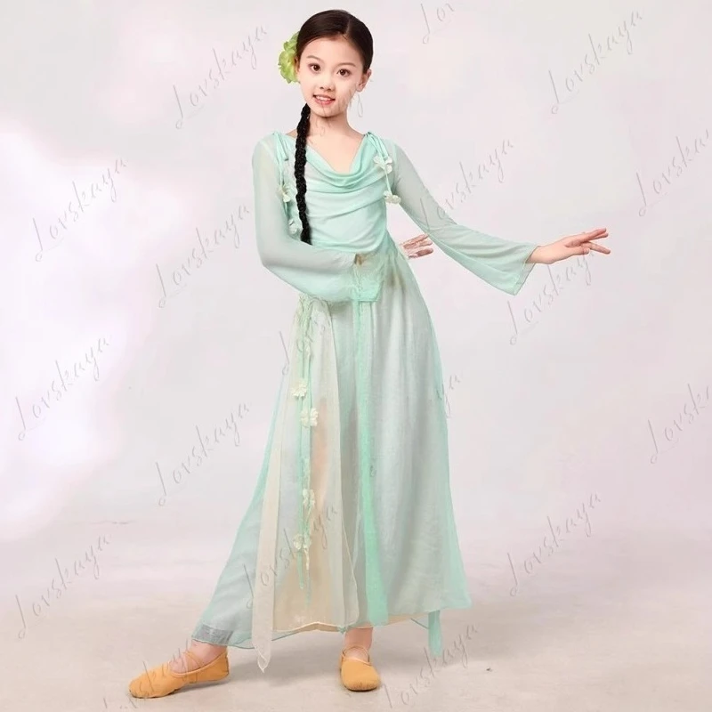 Roupas de prática de rima corporal de dança clássica infantil gaze meninas folclóricas