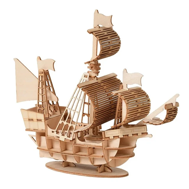 1PC 3D żaglówka drewniane puzzle montaż modelu Puzzle DIY drewniane rzemiosło Puzzle 3D prezenty dekoracja stołu