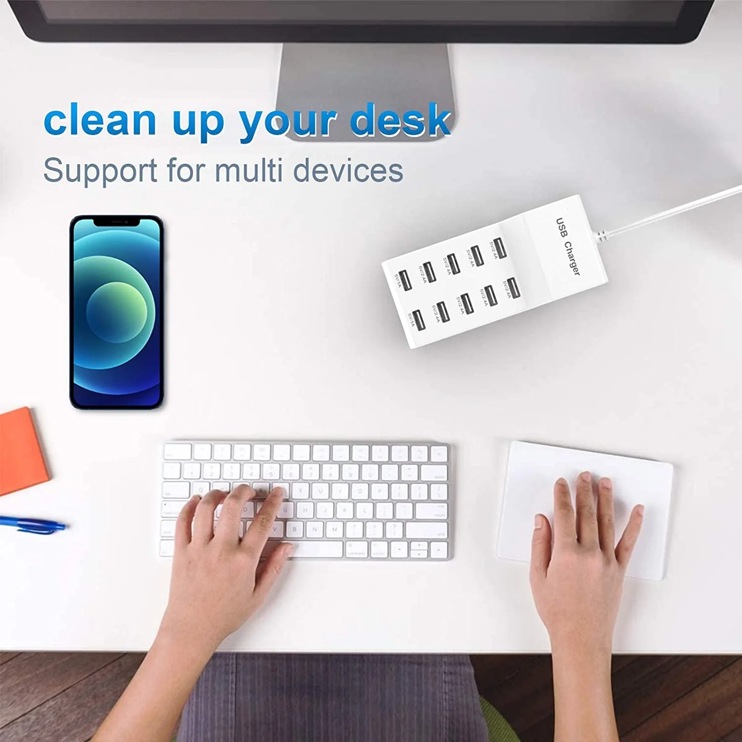 USB Charger 10-Port USB Charging Station for Multi Devices 50W USB Hub Adapter for iPhone Samsung Xiaomi Huawei Extension Socket