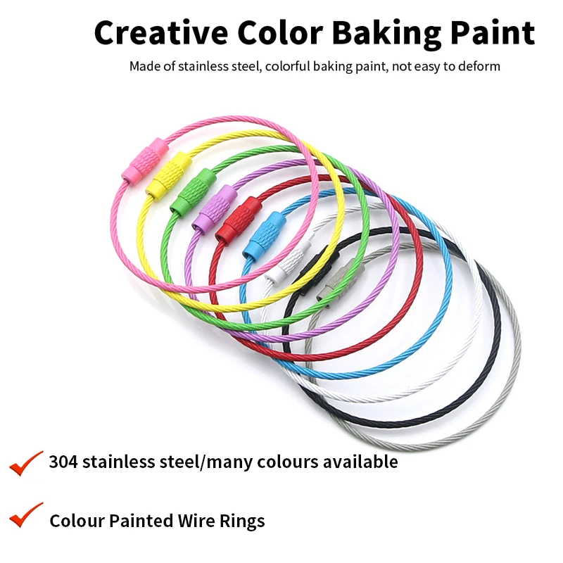 2PCS Stainless Steel Paint Color Steel Wire Key Ring DIY Jewelry Ring Macaron Candy Color Multi-functional Buckle