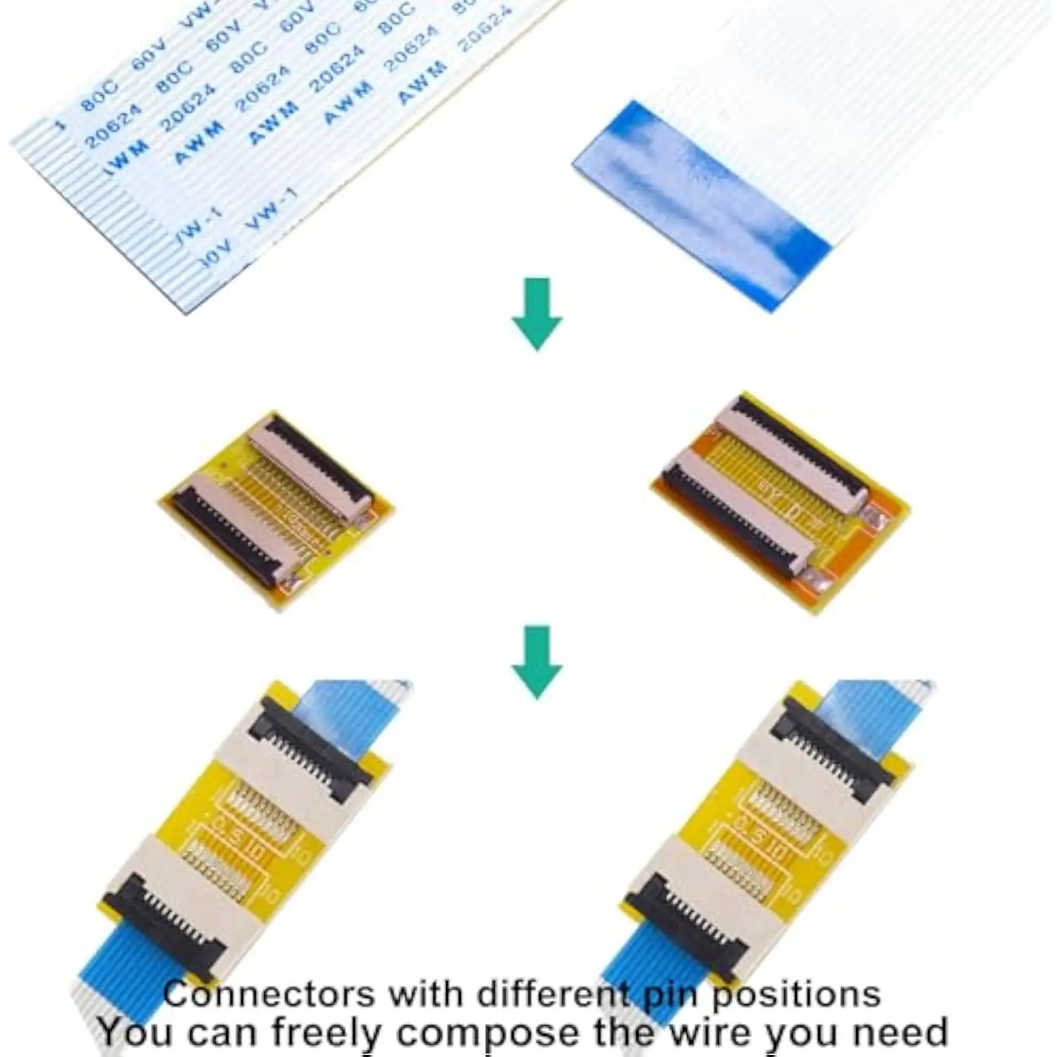 

1mm Flexible Flat Cable Extension & Connector Adapter Kit – 4-26 Pin Pin-to-Pin PCB Converter, 150mm Length