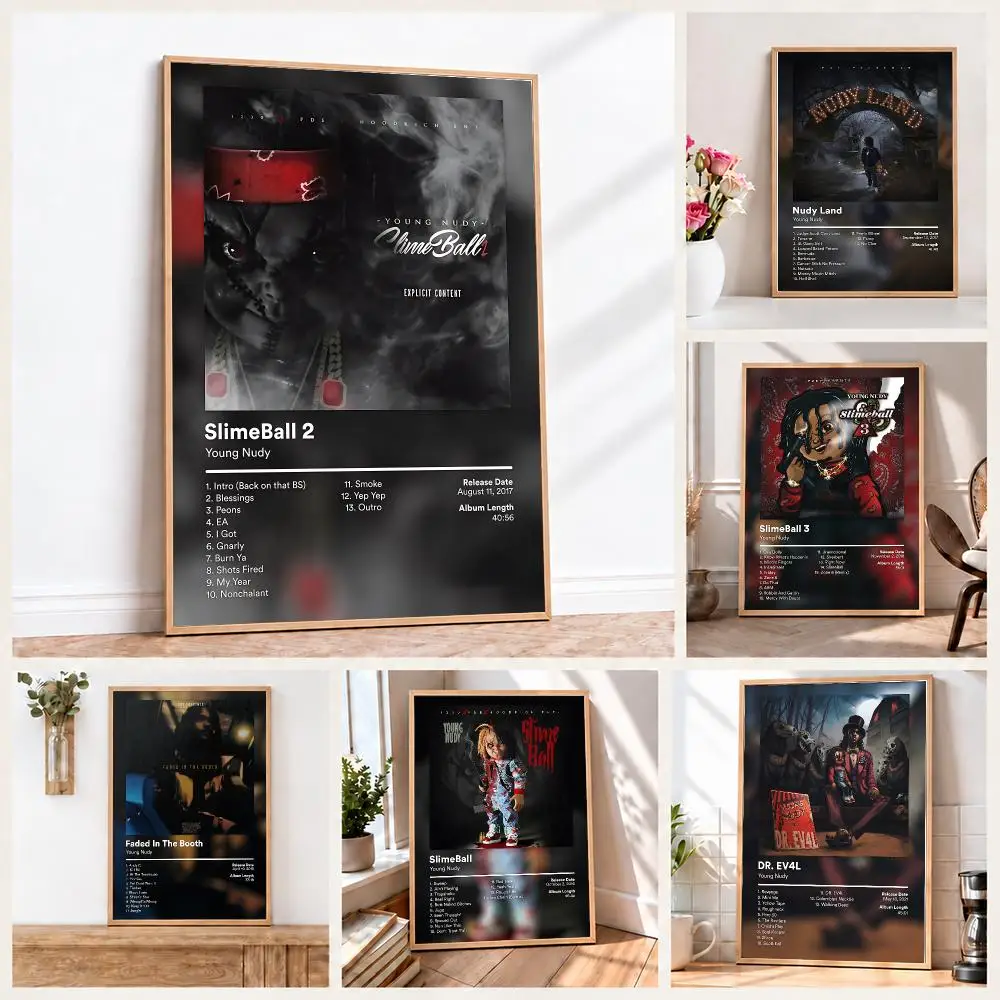 Hip Hop Rapper Y-Young N-Nudy Ablum Poster Wall Art Print Sticker for Bedroom Living Room Dorm Office Modern Home Decor