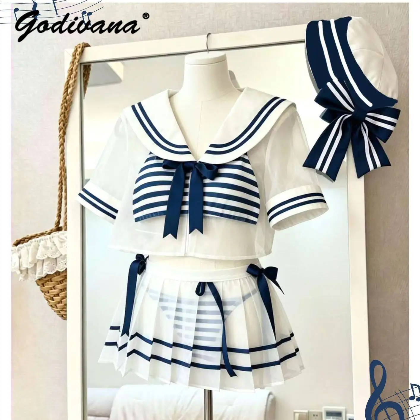 student-girls-cute-navy-sailor-swimsuit-summer-split-swimwear-short-sleeve-organza-top-pleated-skirt-with-hat-bikini-suit