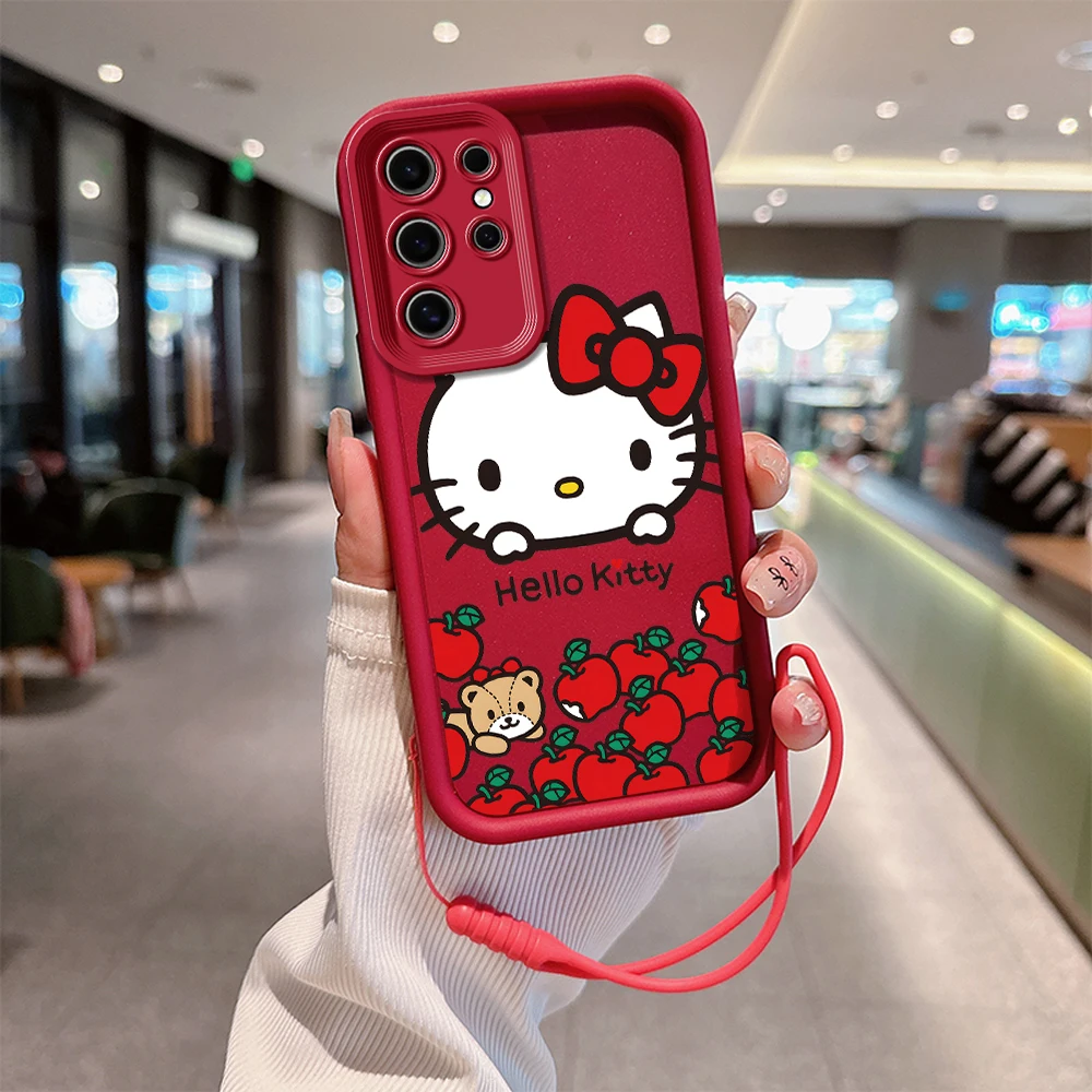 Cute Hello Kitty Red Apple Phone Case for OPPO A5 A7 A17 A38 A53 A54 A55 A58 A72 A74 A76 A78 A94 A98 4G 5G Cover With Hand Strap image 4