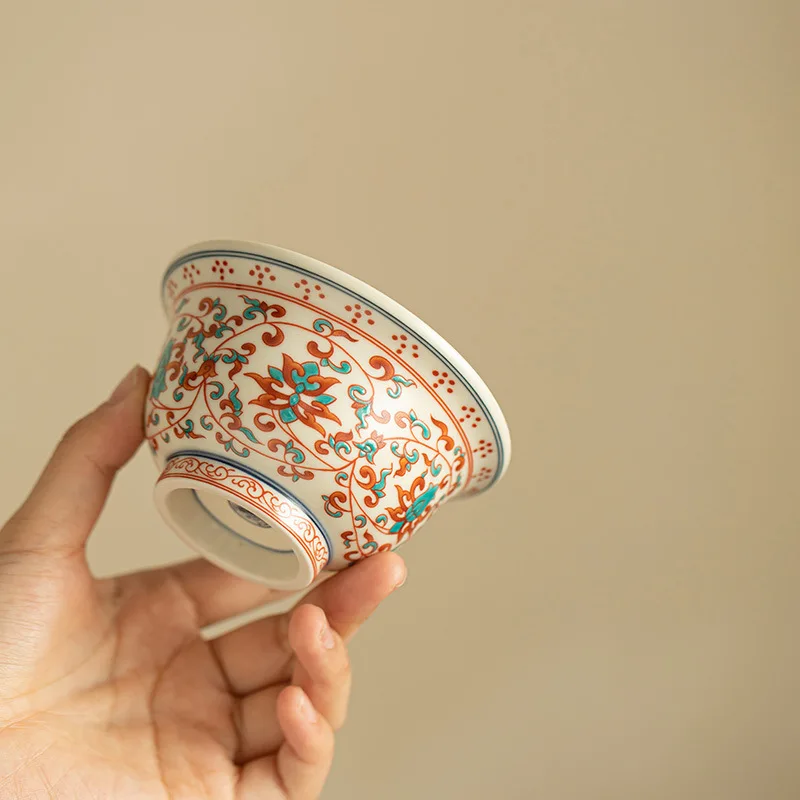 1 Pc Chinese Ceramic Tea Cup Handmade Flowers Large Tea Bowl Porcelain Teacup Household Master Cup Travel Personal Teaware 100ml