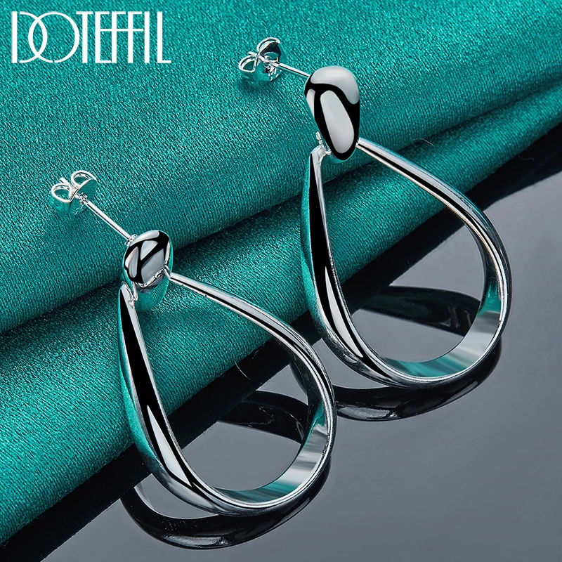 DOTEFFIL 925 Sterling Silver Classic Big Circle Drop Charm Earrings Women Party Gift Fashion Wedding Engagement Jewelry