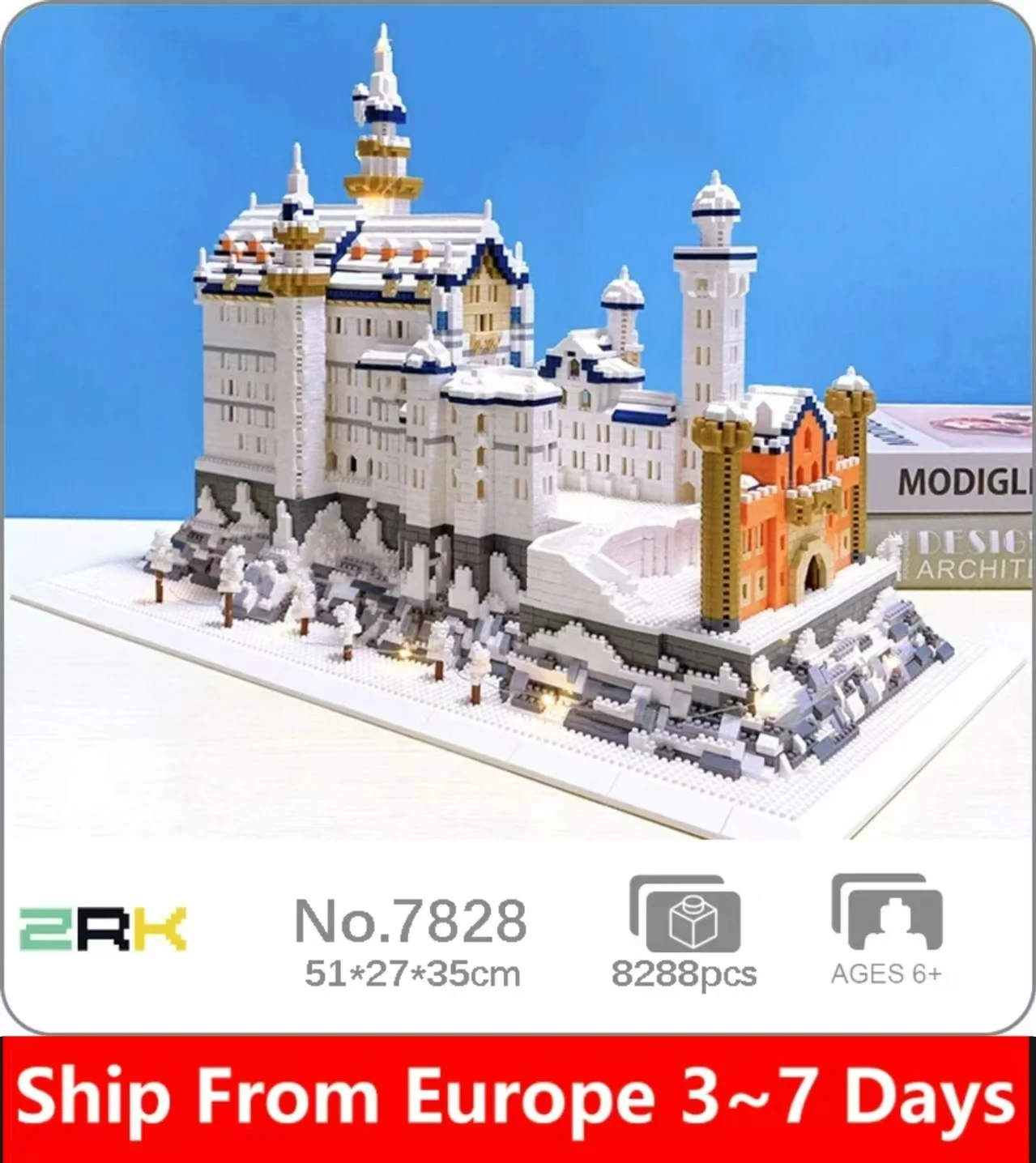 7828 World Architecture Winter Snow New Swan Stone Castle Palace Garden Model Mini Diamond Blocks Bricks Building Toy