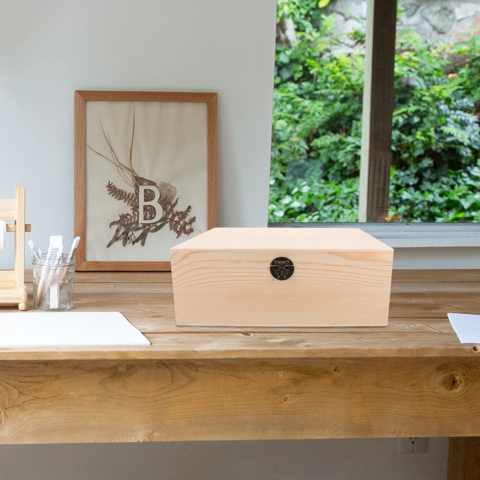 

Wooden Storage Box for Jewelry Watches Eyeglasses Crafts Keepsakes Trinket Case with Lid Compact Desktop Organizer Rustic Wood