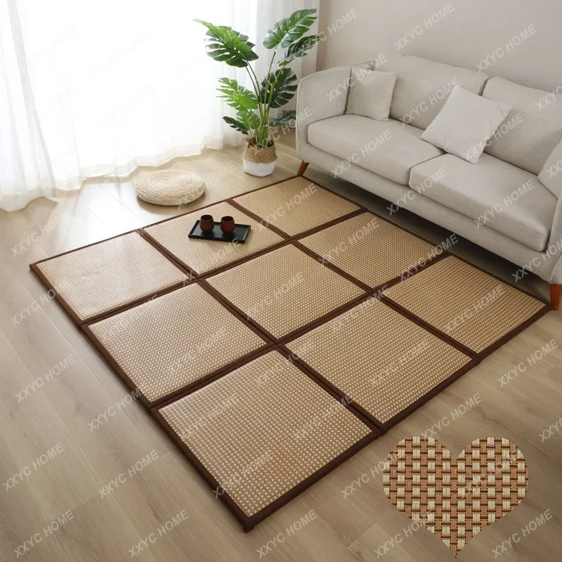 Japanese Traditional Tatami Mattress Mat Rectangle Large Foldable Floor Rattan Mat For Yoga Sleeping Tatami Mat Flooring Cushion