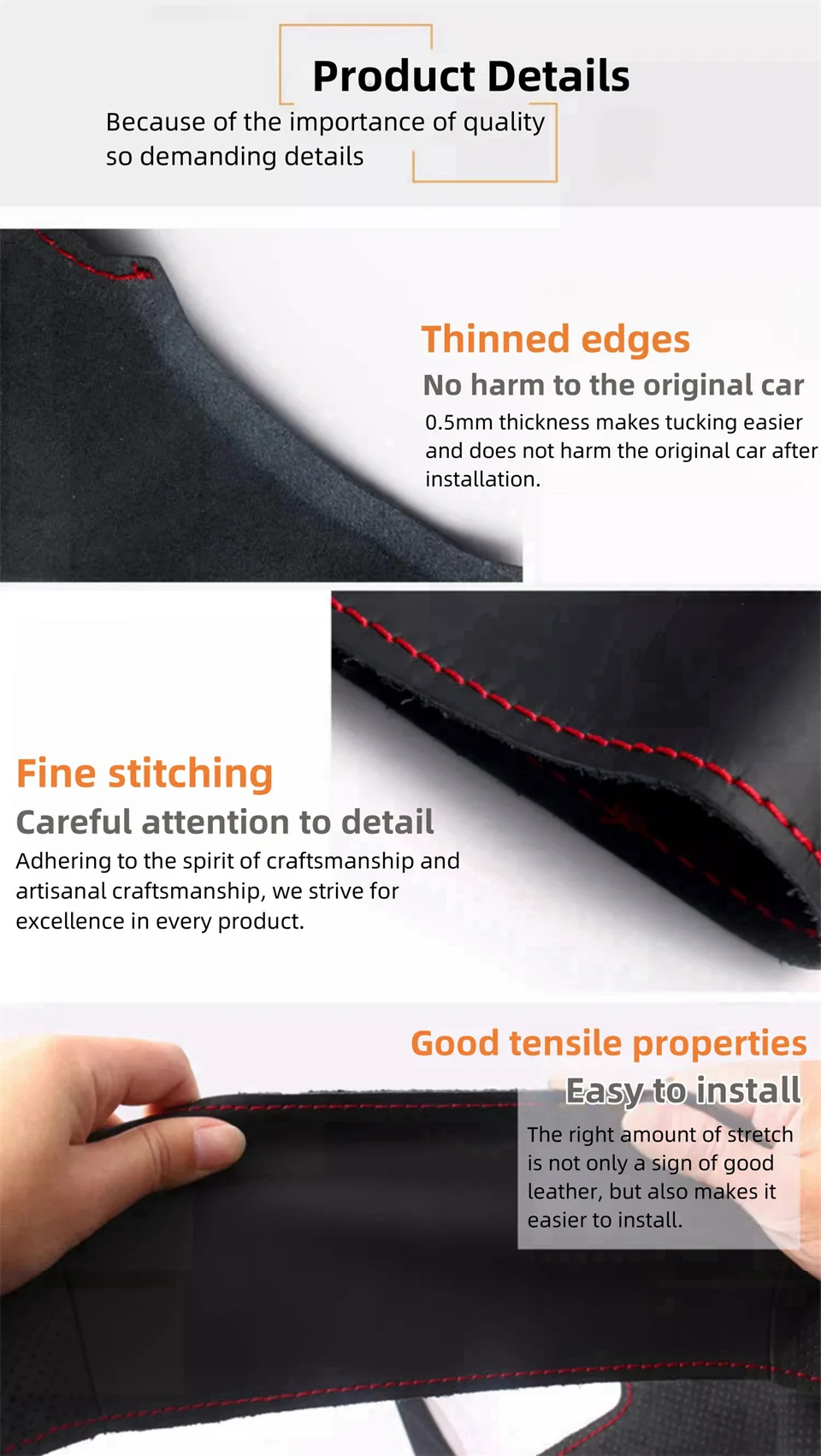 DIY Mikro faser Leder Auto Lenkrad abdeckung Auto Interieur Zubehör für Mitsubishi Pyjero 2012-2016 v73 2008 l200 – Detail 3