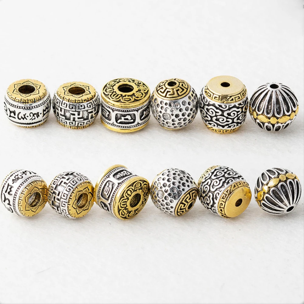 Antique Silver Gold color Round Loose Bead European Big Hole Spacer Beads for DIY Jewelry Making Charms Bracelet Finding