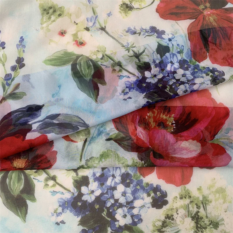 High Quality Chiffon Brand Flower Pattern Digital Printing Fashion Fabric For Shirt Dress DIY Handmade Materials By Yard