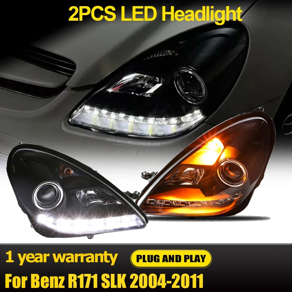 

2 шт. автомобильные фары для Mercedes-Benz SLK R171 2004-2011, новый стиль, полностью светодиодные автомобильные фары в сборе, комплект аксессуаров для линз проектора