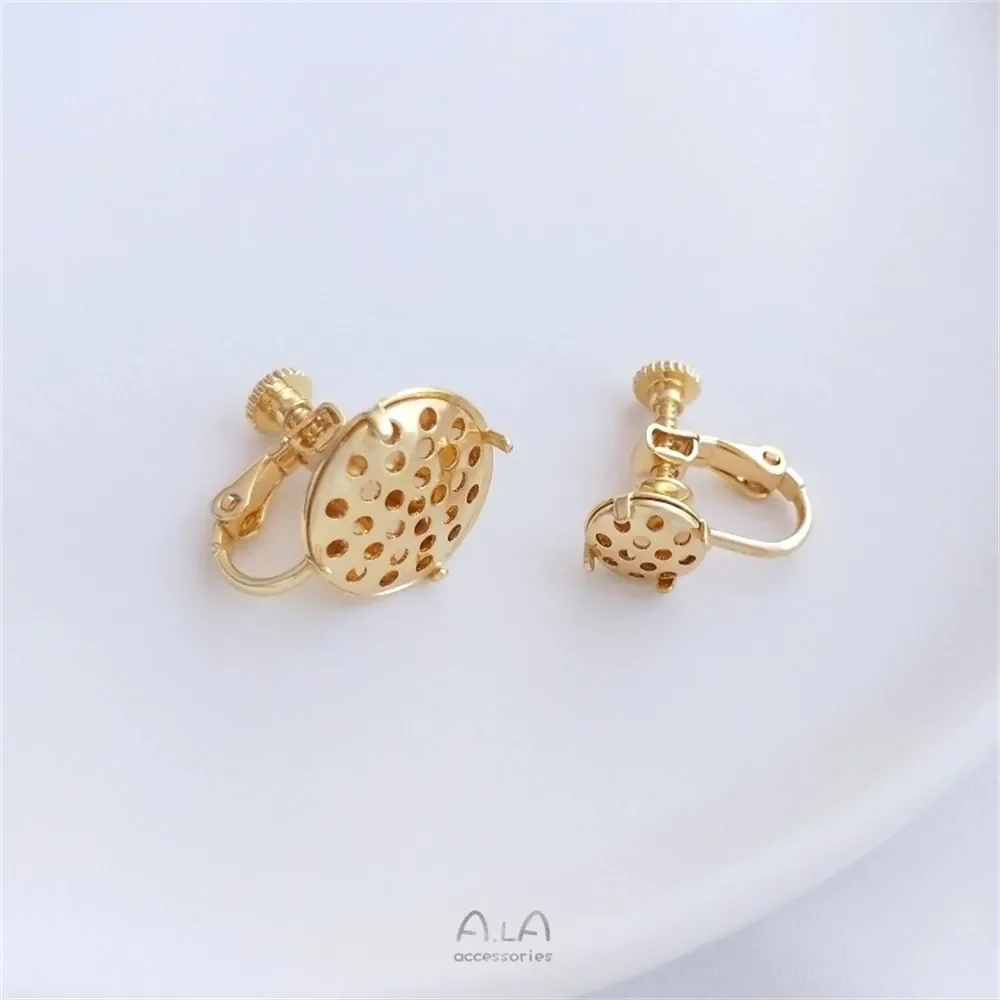 

14K Genuine Gold Mesh Disk Screw Ear Clip Showerhead Tray Handmade DIY Ear Accessories Earrings Ear Buckle Accessories E265