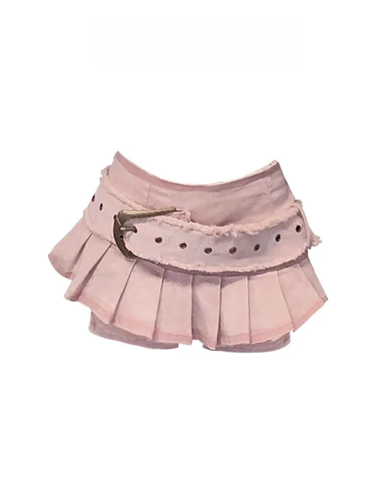 Y2K Dopane Pittig Meisje Denim Rok Broek Vrouwen Zomer Ontwerp Retro f Rok Lage Taille A-lijn Geplooide ort Rokken