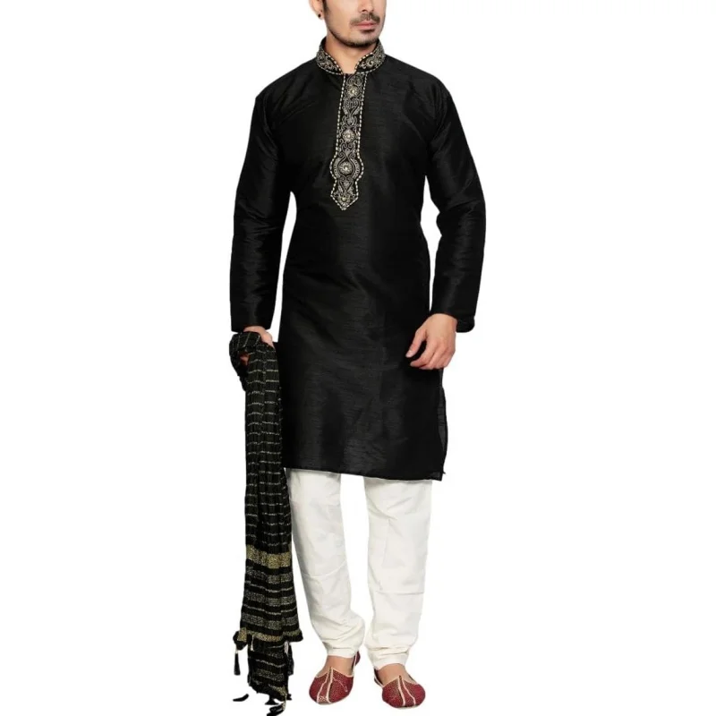 

Black and Ivory Men's Kurta Pyjama Indian Suit Bollywood Sherwani