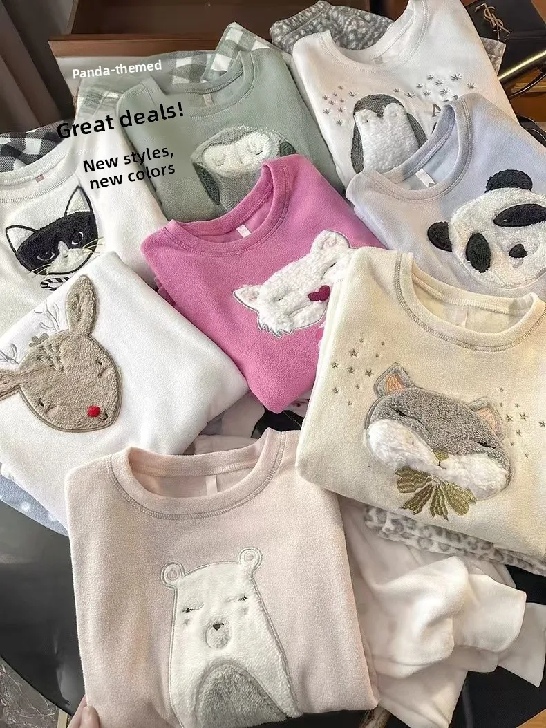 

Cute Cartoon Embroidery Sleepwear Set Women's Loose round Neck Sleepwear Pants Home Clothes Set Comfortable Long Sleeve Night...