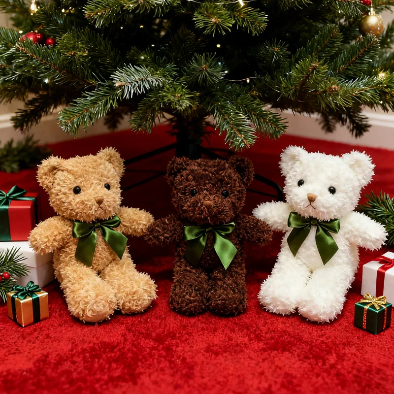 Pluszowe misie z kręconą wstążką, 25 cm, miękkie, przyjazne dla skóry, idealne do spania, wykwintne lalki zwierząt, urocze ozdoby, prezenty dla przyjaciół.