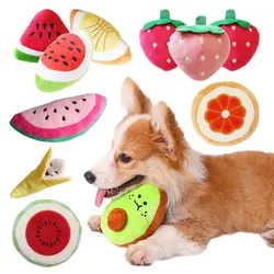 Fruit Dog Toys Squeaker Plush Chew Toy for Small Dogs Training Perros Soft Squeeze Sound Cute Banana Watermelon Pet Accessories