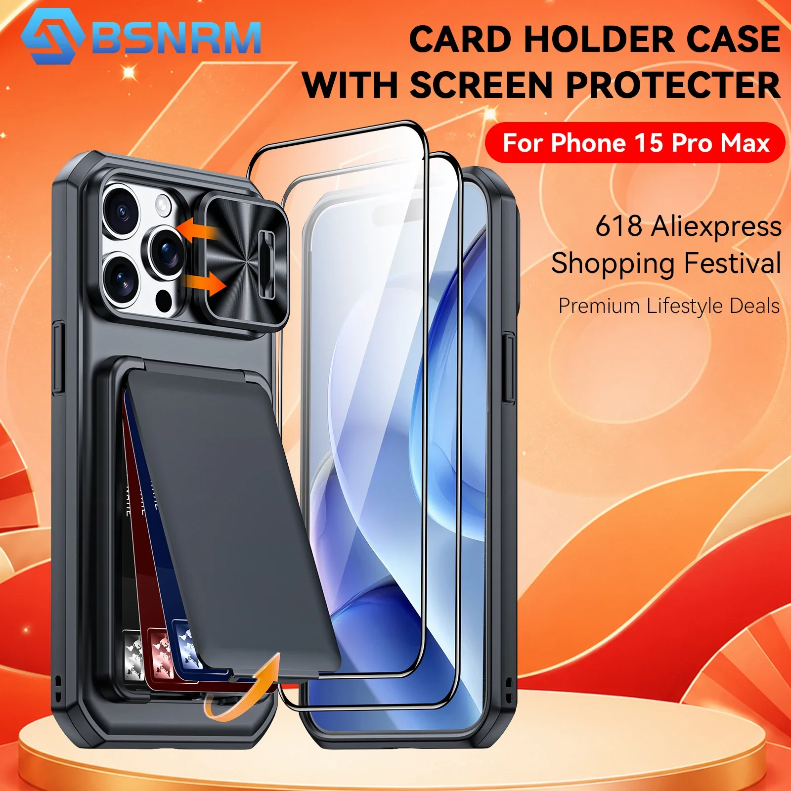 

618 Hot Deals For iPhone 15 Pro Max Case,with Card Holder, Kickstand,Camera Cover,Full Body Protective Wallet Case-Black