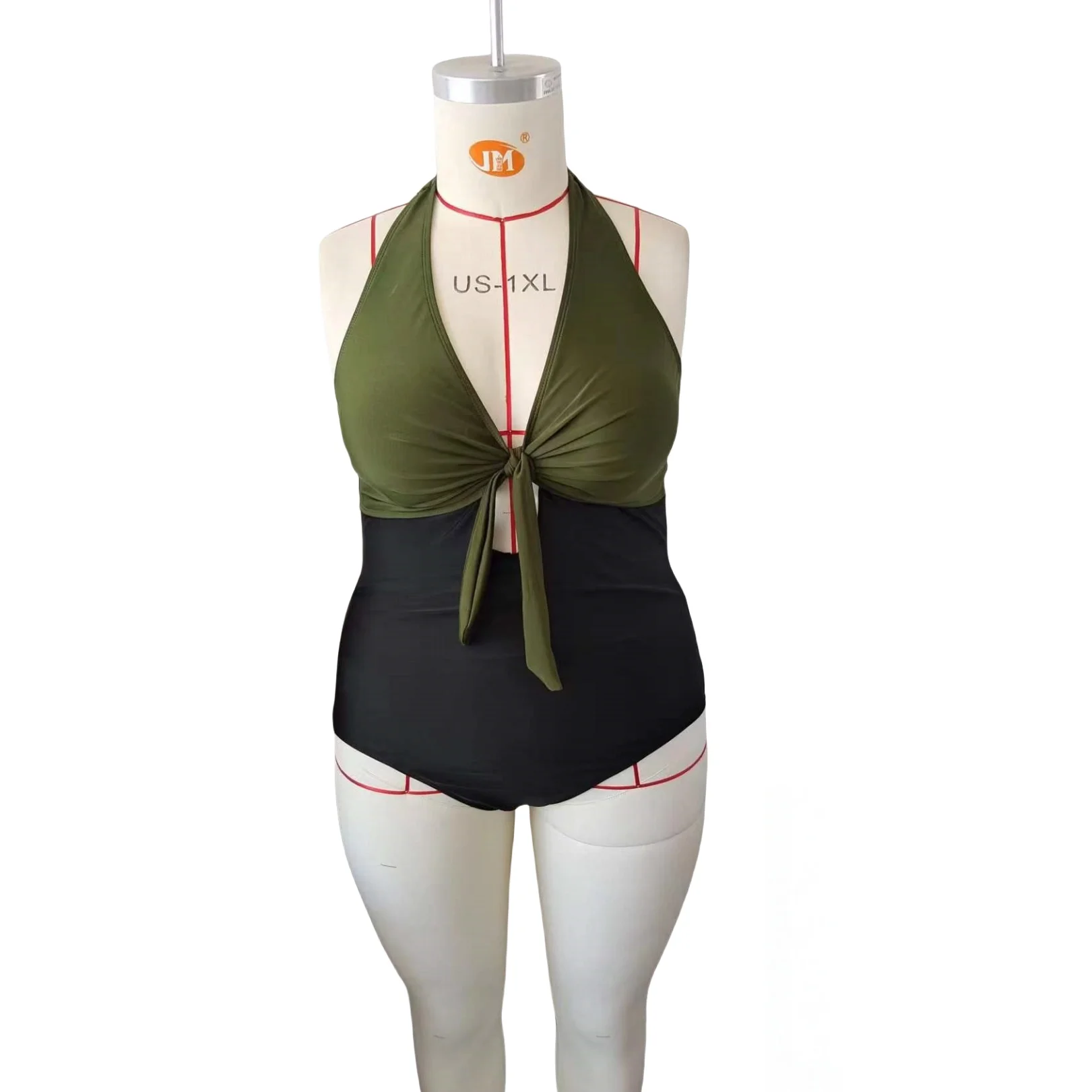 

Plus Size Halter Ruching Cut out One Piece Swimsuit - Women's Flattering Swimwear Elegant Monokini for plus Size Women