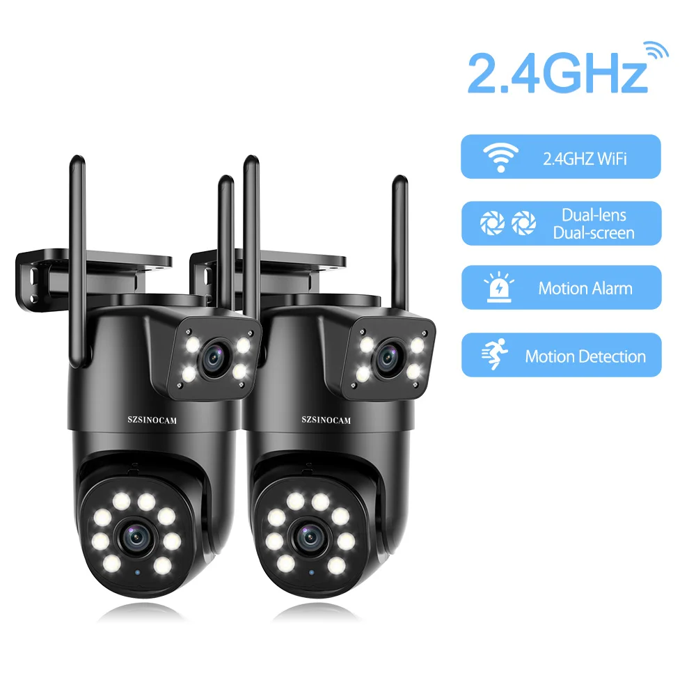 

2PCS Wifi Camera with Dual Lens Dual Screens AI Human Detection Wireless Outdoor CCTV Security IP Camera