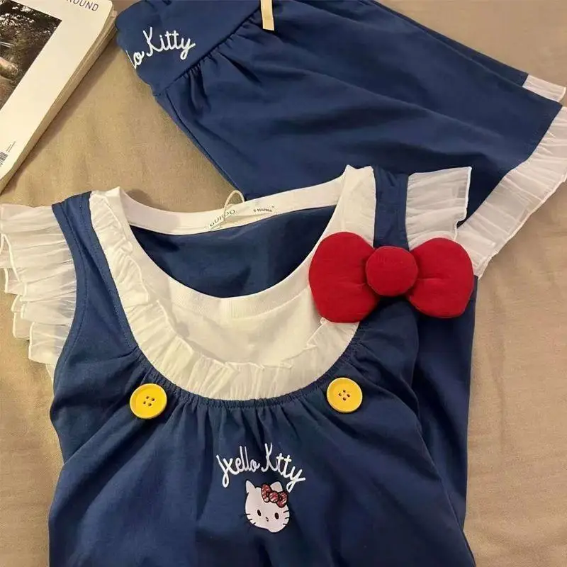 

Sanrio Cartoon Pajamas Hello Kittys Summer Suit Shorts Fashion Girl Comfortable Casual Outdoor Sweet Trend Gift for Girlfriend