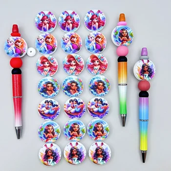 10pc diy dos desenhos animados princesa contas de silicone corrente do mamilo grânulo caneta grânulo jóias acessórios focal grânulo grau alimentício silicone brinquedos do bebê