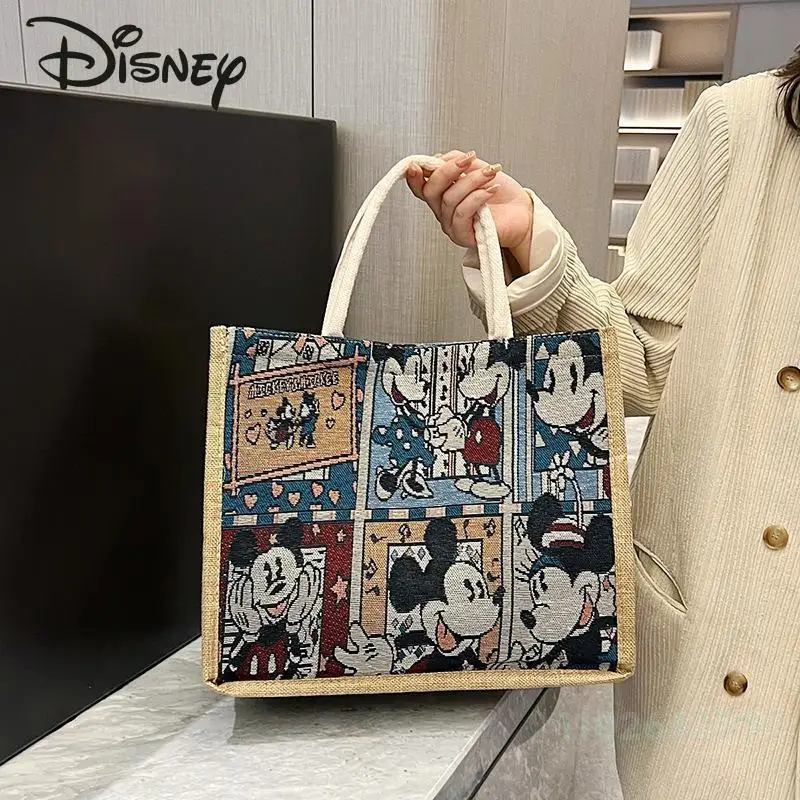 Disney-Mickey Bolsa de Ombro Feminina, Elegante, Alta Qualidade, Desenhos Animados, Grande Capacidade, Bolsa de Compras, Nova