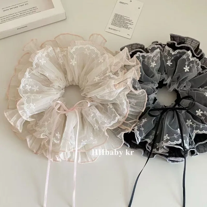 

Мягкая кружевная резинка для волос с оборками из корейского тюля, винтажная лента-резинка для хвоста, аксессуар для волос с бантом для женщин