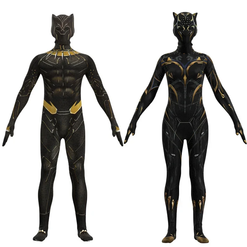 Pantera Negra Cosplay para Crianças, Anime Wakanda Forever, Macacão de Super-Herói, Traje Zentai, Fantasia de Halloween, Máscara, Adulto