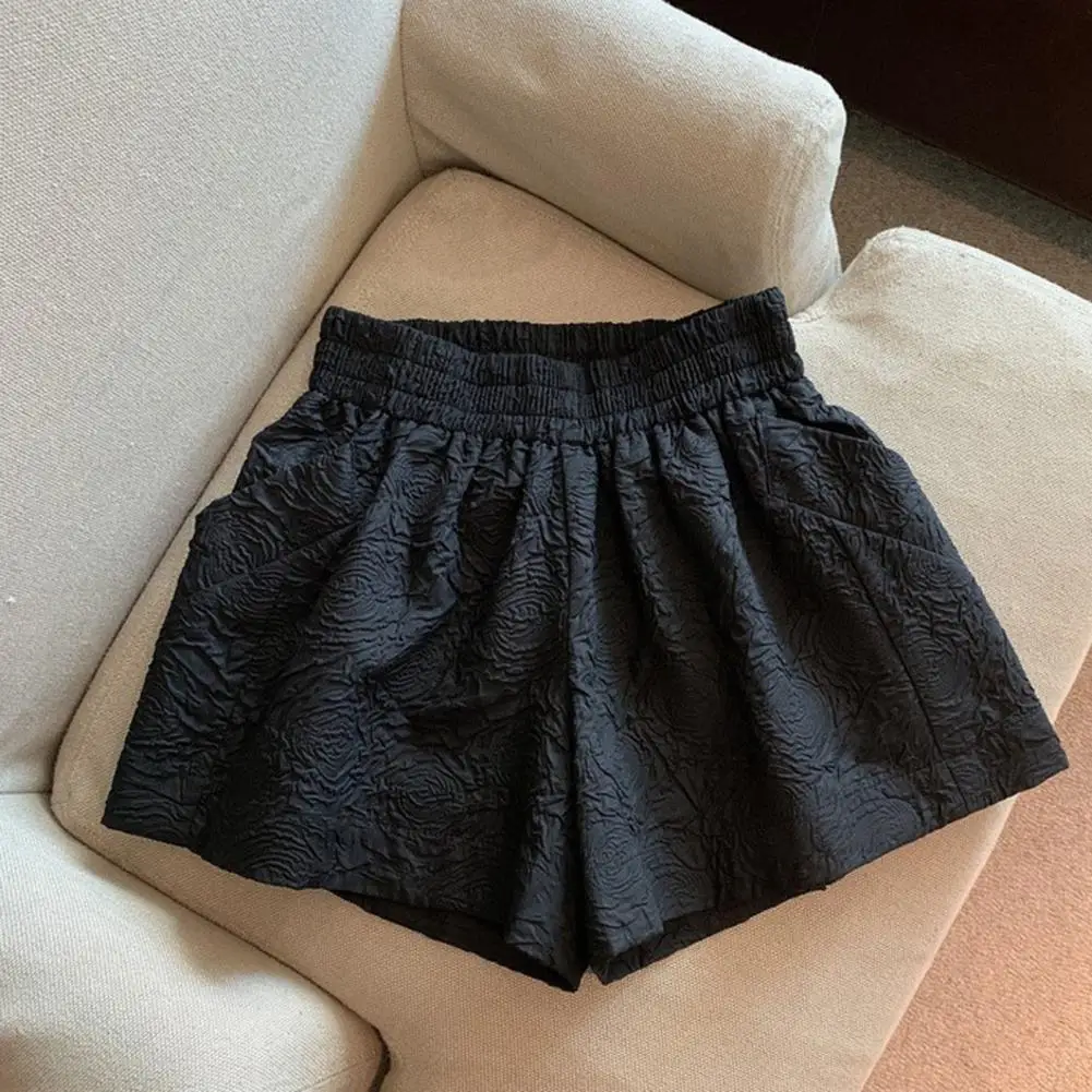 

Casual Everyday Shorts Stylish Women's High Waist A-line Shorts with Side Pockets Double-layered Solid Color Casual for Daily