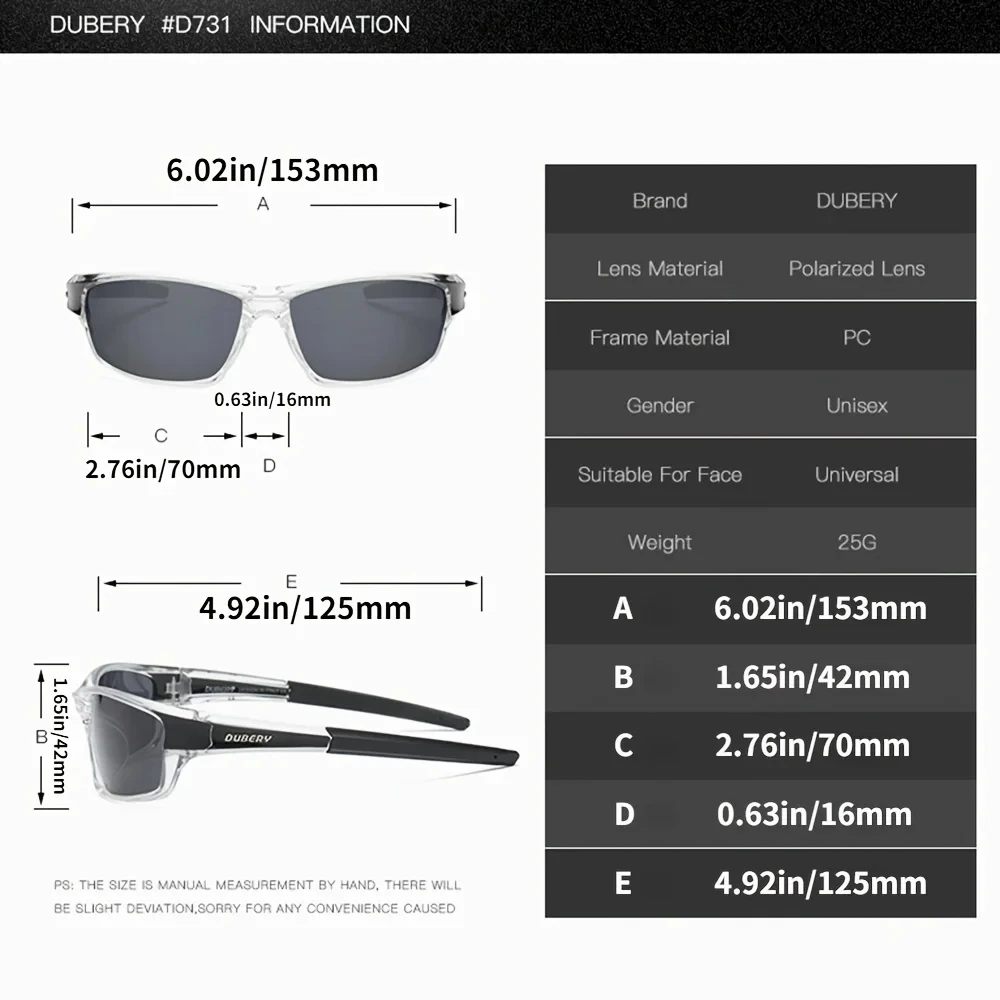 DUBERY Sunglasses Men's Polarized Driving Sport Sun Glasses For Men Women Square Color Mirror Luxury Brand Designer 2024