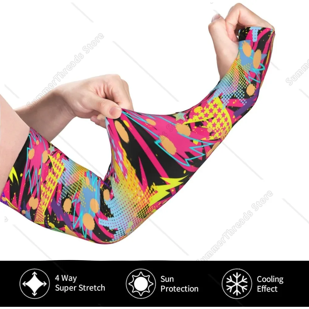 Retro 80s 90s Arm Sleeves for Men Women Fashion Sun Protection Arm Sleeves to Cover for Golf,Cycling, Fishing,Running