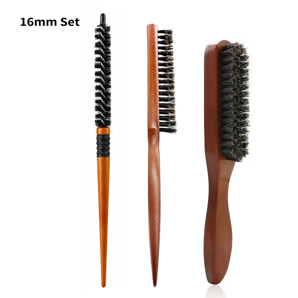 3-teiliges Friseur-Bürsten-Set: Holz-Toupetkamm, Bürste mit Borsten zum Entwirren, Mini-Twist-Rundbürste für Lockenstyling – Detail 23