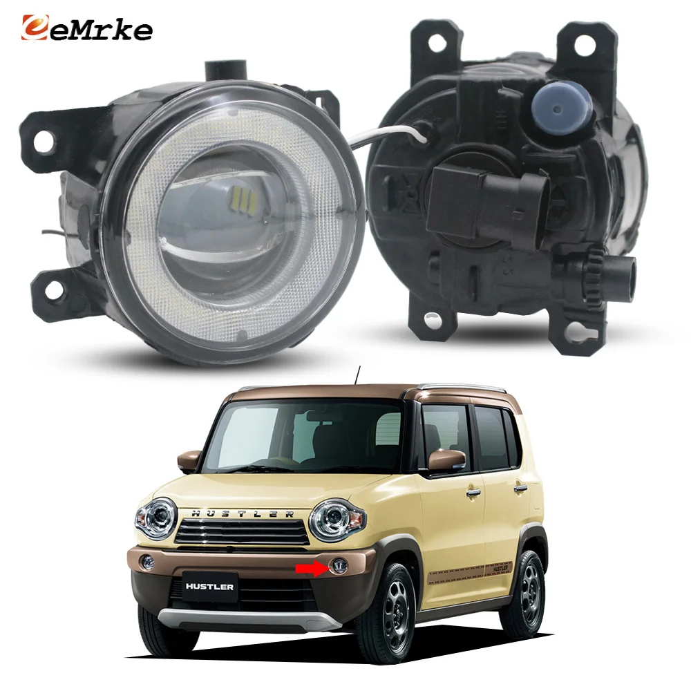 2X LED Fog Lights For Suzuki Hustler MR31S/MR41S 2014 '15 '16 '17 2018 2019 With Glass Lens Angel Eyes DRL Daytime Running Lamp