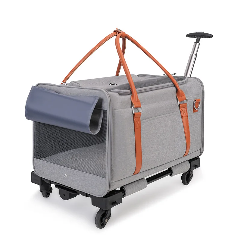 Portable Pet Carrier Backpack with Wheels Cat Cart Portable Supplies for Going Out Folding Luggage Pets Bag Products Supplies