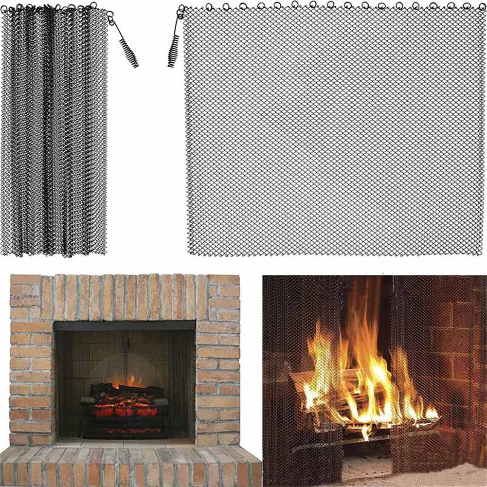 

2pcs Fireplace Mesh Fence Guard Cover Stove Metal Door Curtains Home Screen Tool 61*55.9 Cm Home Improvement Accessories