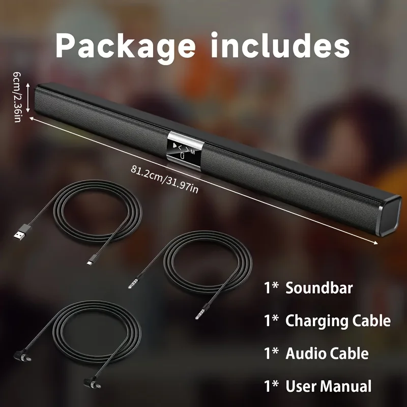 Altavoz de barra inalámbrico H8 20W 3D para cine en casa, estéreo, alta calidad, tarjeta USB/Tf/mismo eje, inalámbrico/con cable, con puerto USB tipo C, batería de litio serie 18650, cargador no incluido de 2000 Mah, adecuado para TV, reproductor de DVD, teléfono inteligente, tableta y computadora