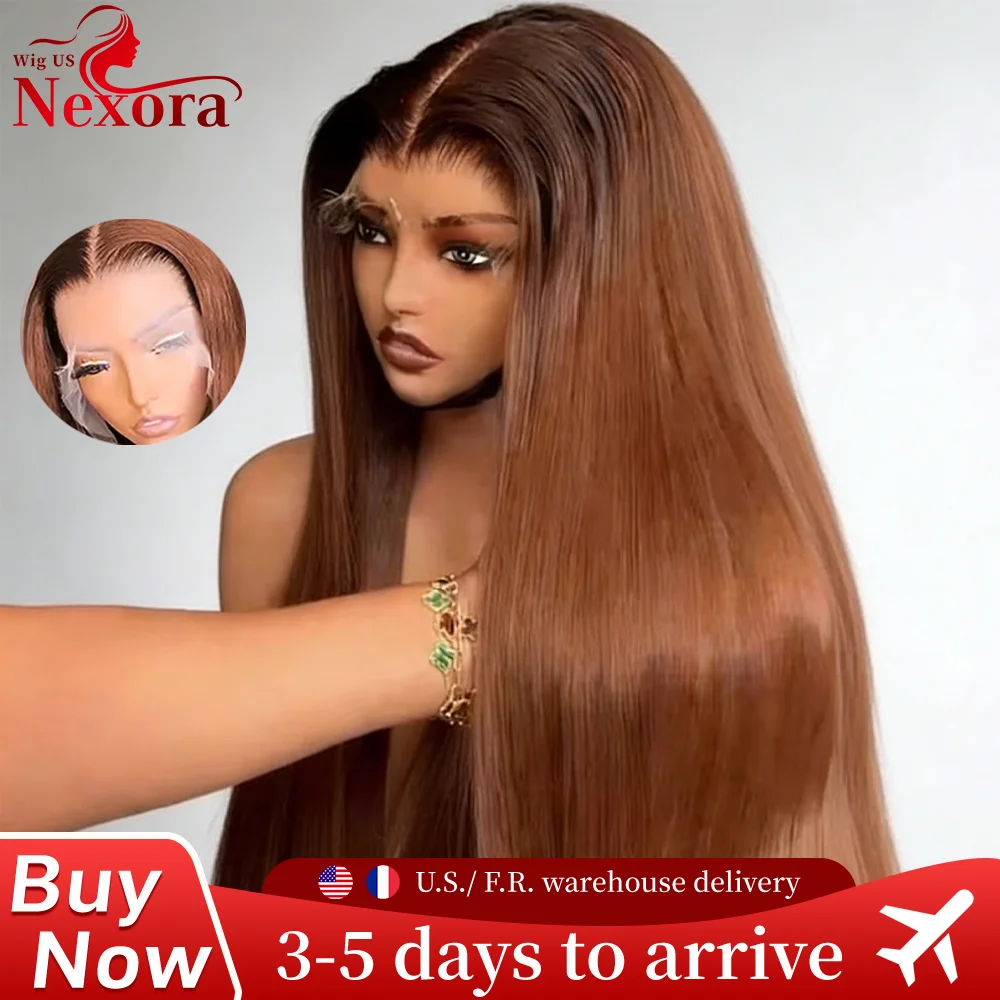 

Шоколадно-коричневые прямые парики из натуральных волос 30 дюймов 13x4 13x6 Прозрачный парик фронтальной части шнурка Предварительно сорванные бразильские коричневые цветные парики