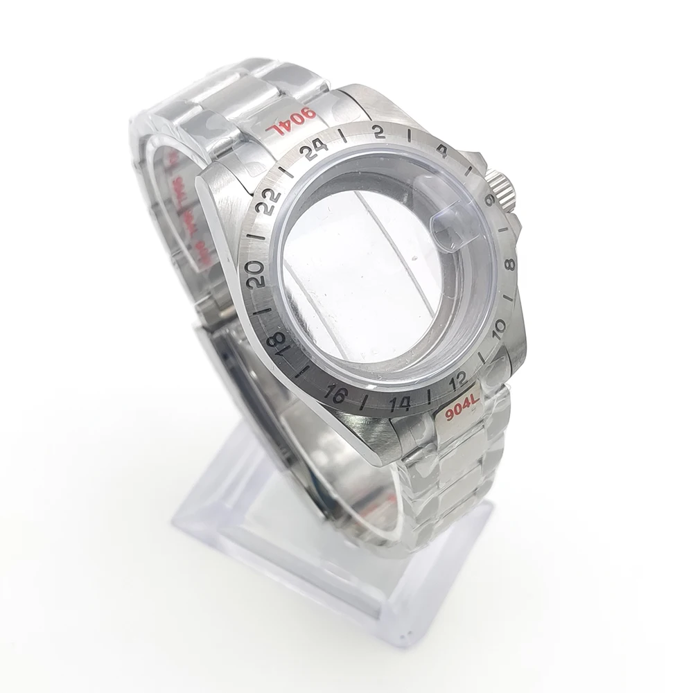 39mm NH35 Cassa 24 ore GMT Lunetta in acciaio Cassa per orologio per NH34 NH35 NH36 NH38 Movimento Vetro zaffiro Explorer Orologi Accessori