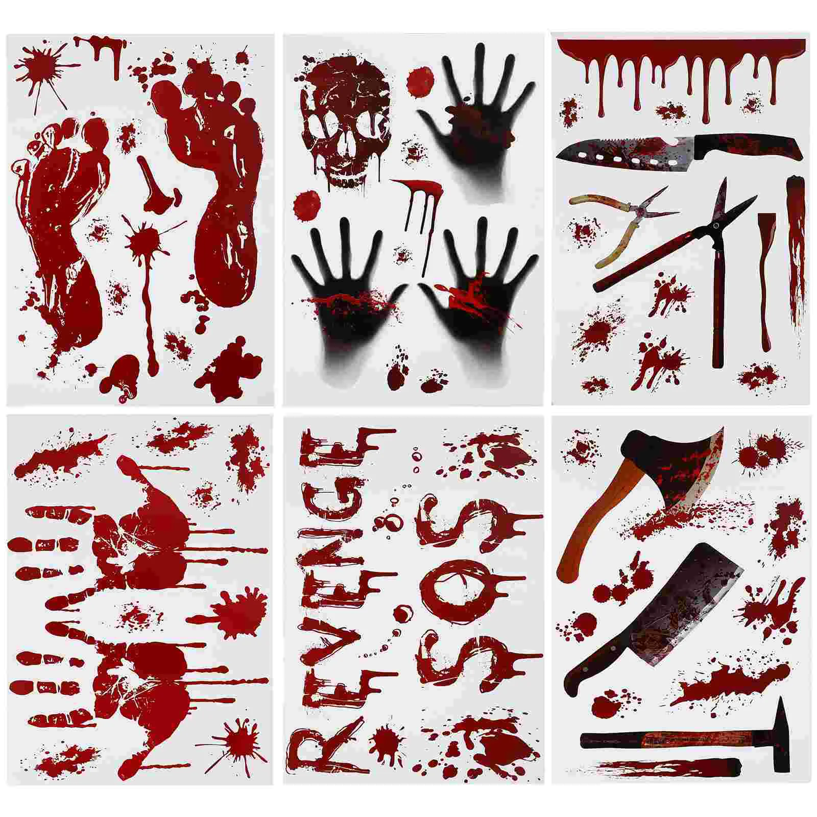 

6 Sheets Halloween Stickers Decor Decorative Festival Applique Style Background Pvs Party Supplies Decals Horror Door